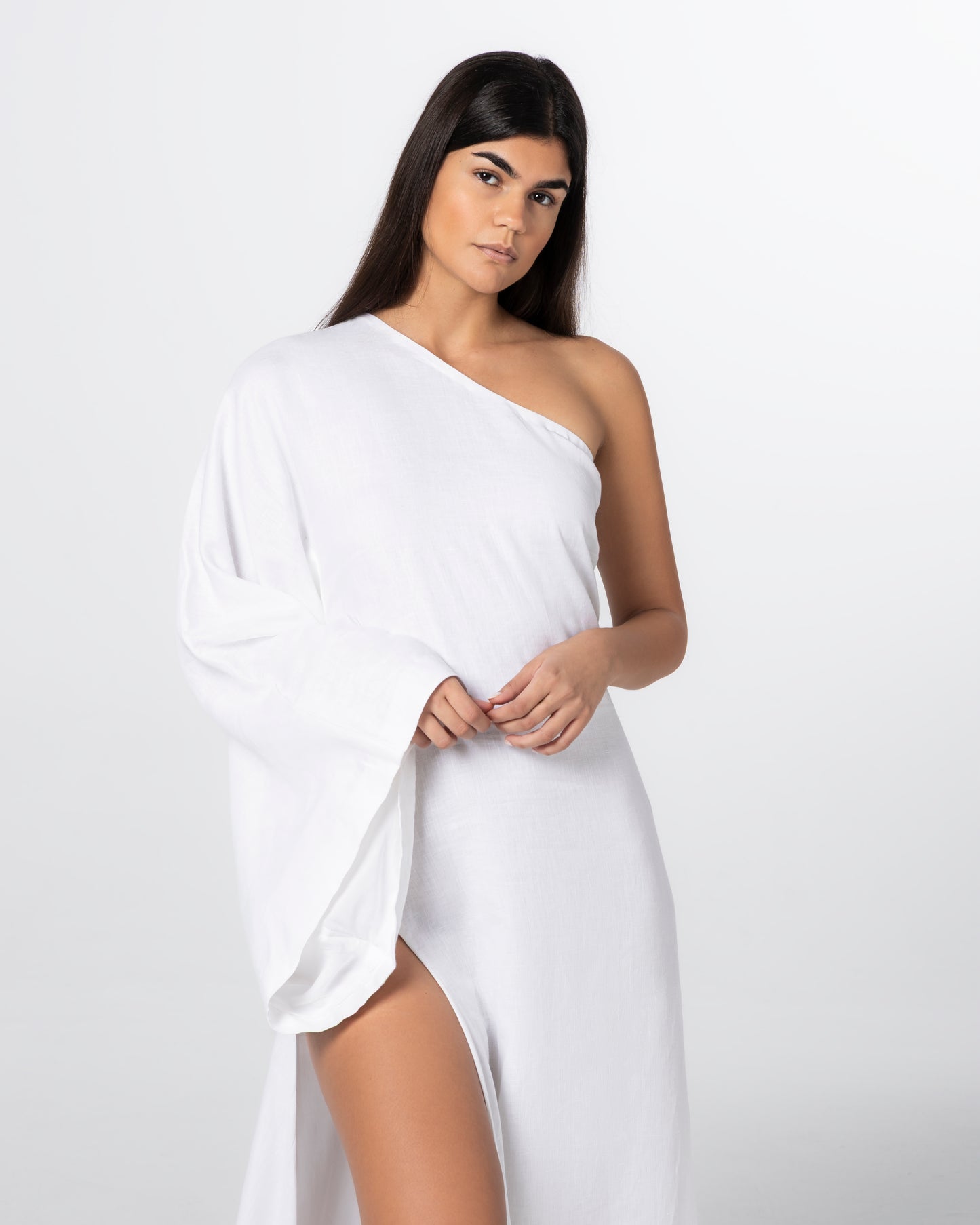 The One-Shoulder Linen Maxi Dress